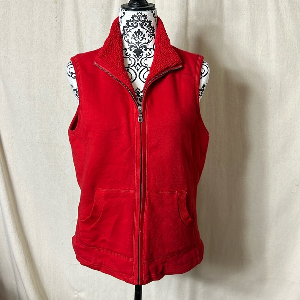 Coldwater Creek Red Fleece Lined Zip Front Vest